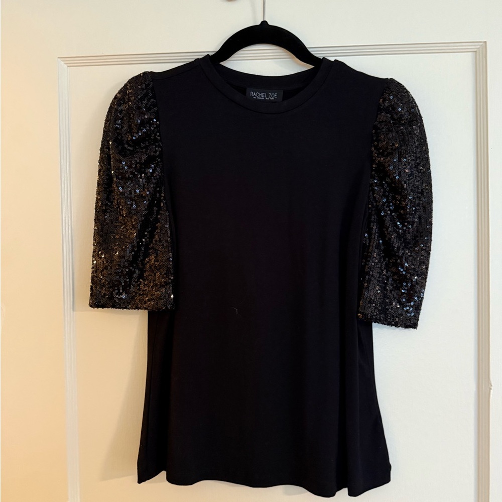 Rachel Zoe Black Top with Sequin Sleeves